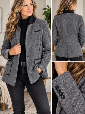 20” ptp Banana Republic Women's Gray & Black Wool-Blend Blazer Size 8